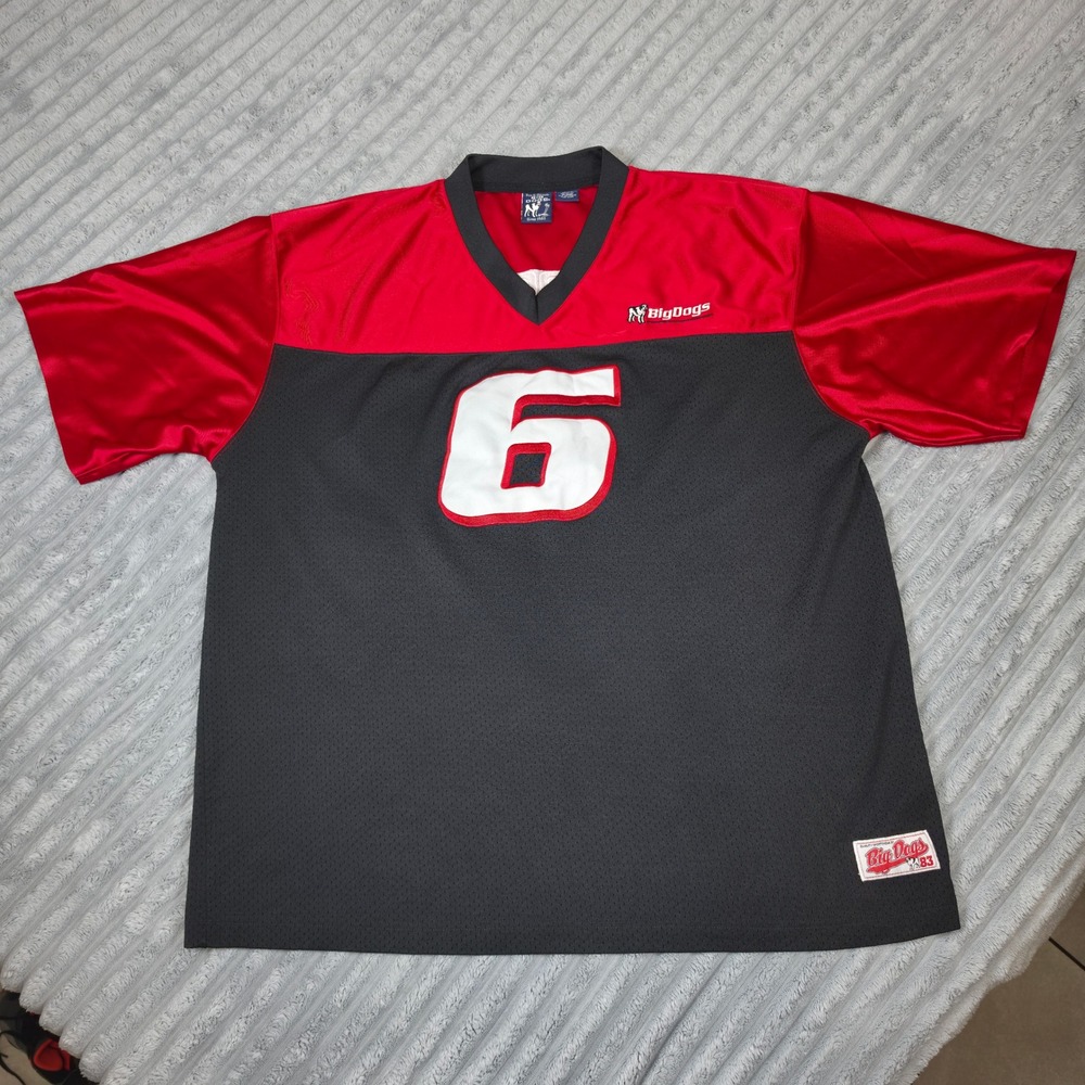 Big Dogs Mens Football Jersey Red Grey Mesh V-Neck Number 6 XL Sportswear